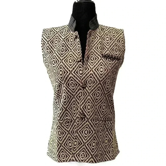 Beaded Embellished Sleeveless Button Front Vest Black Gold XS/Small - Picture 16 of 16